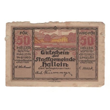 Geldschein, Österreich, Hallein Sbg. Stadtgemeinde, 50 Pfennig, personnage