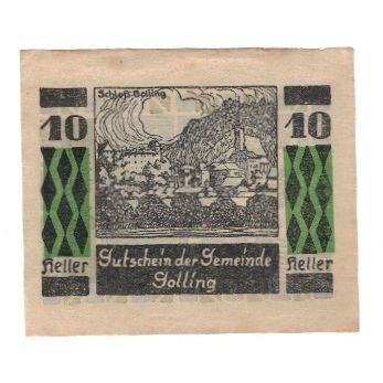 Banknote, Austria, Golling Sbg. Gemeinde, 10 Heller, paysage, 1920, 1920-12-31