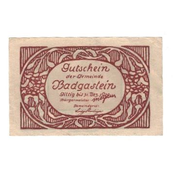 Banknote, Austria, Bad Gastein Sbg. Gemeinde, 10 Heller, paysage, 1920
