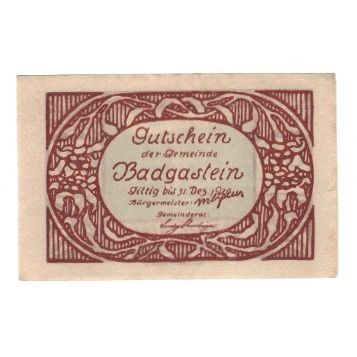Banconote, Austria, Bad Gastein Sbg. Gemeinde, 60 Heller, paysage, 1920