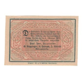 Billet, Autriche, Hallwang Sbg. Gemeinde, 20 Heller, Texte, 1920, 1920-10-01