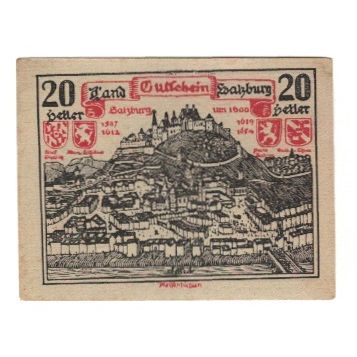 Banknote, Austria, Salzburg Sbg. Land, 20 Heller, paysage, 1920, AU(55-58)