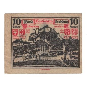 Banconote, Austria, Salzburg Sbg. Land, 10 Heller, paysage, 1920, BB, Mehl:FS