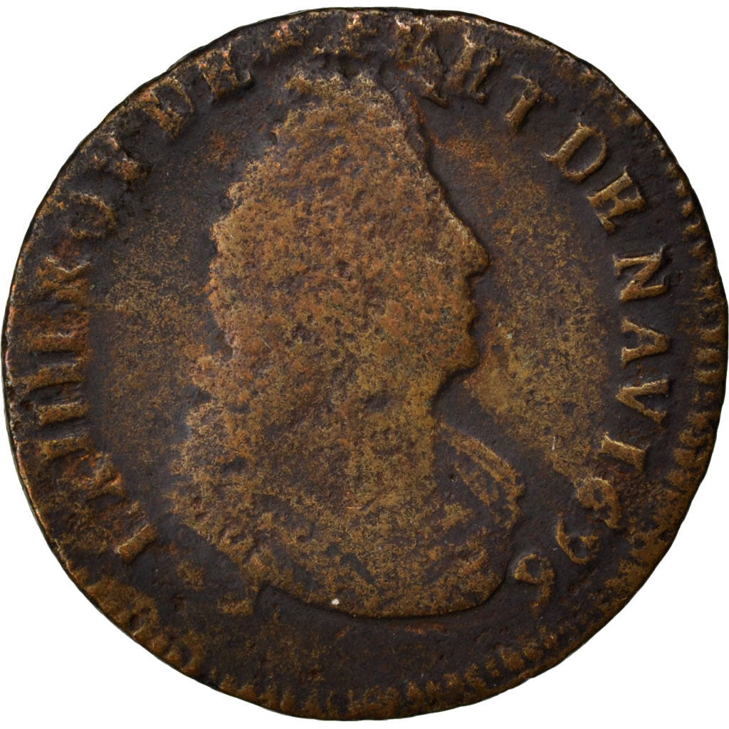 FRANCE, Liard de France au buste âgé, troisième type, Liard, 1696, Amiens, KM #2