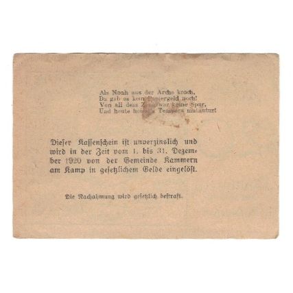 Banknote, Austria, Kammern am Kamp N.Ö. Gemeinde, 20 Heller, Texte, 1920