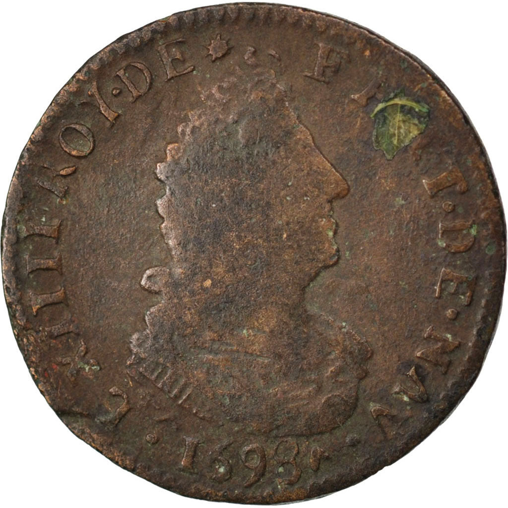 FRANCE, Liard, 1698, Rennes, KM #284.20, VF(20-25), Copper, C2G #216, 3.31