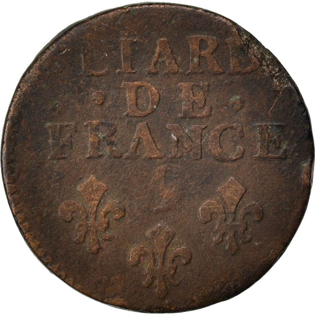 FRANCE, Liard, 1698, Rennes, KM #284.20, VF(20-25), Copper, C2G #216, 3.31