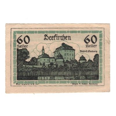 Banknot, Austria, Seekirchen Sbg. Marktgemeinde, 60 Heller, Batiment, 1920