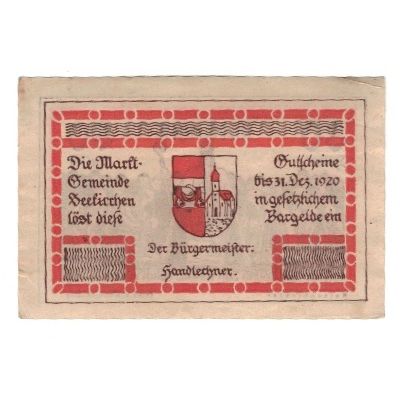 Banknote, Austria, Seekirchen Sbg. Marktgemeinde, 80 Heller, personnage, 1920