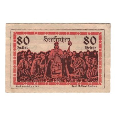 Banknote, Austria, Seekirchen Sbg. Marktgemeinde, 80 Heller, personnage, 1920
