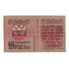 Banconote, Austria, Wörgl Tirol Marktgemeinde, 10 Heller, Blason, 1920