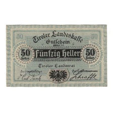 Banknote, Austria, Tiroler Landeskasse Tirol Land, 50 Heller, Texte, 1920