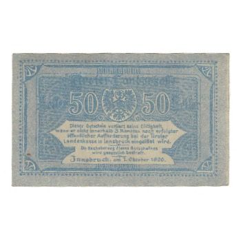 Banknote, Austria, Tiroler Landeskasse Tirol Land, 50 Heller, Texte, 1920