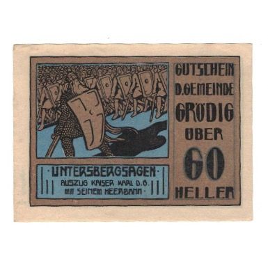 Banknote, Austria, Grödig sbg. Gemeinde, 60 Heller, personnage, 1920