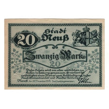 Banconote, Germania, Neuß Stadt, 20 Mark, Blason, 1918, 1918-11-12, SPL-