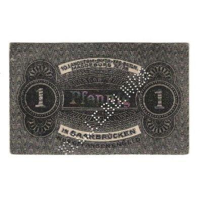 Billete, Alemania, Saarbrücken Stadt, 1 Pfennig, valeur faciale, EBC