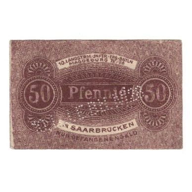 Billete, Alemania, Saarbrücken Stadt, 50 Pfennig, valeur faciale, EBC