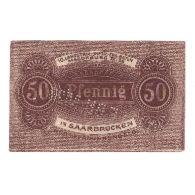 Billete, Alemania, Saarbrücken Stadt, 50 Pfennig, valeur faciale, EBC