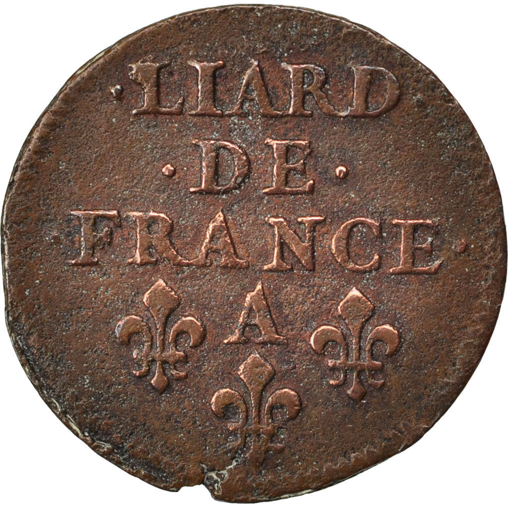 FRANCE, Liard de France au buste juvénile, deuxième type, Liard, 1655, Paris, KM