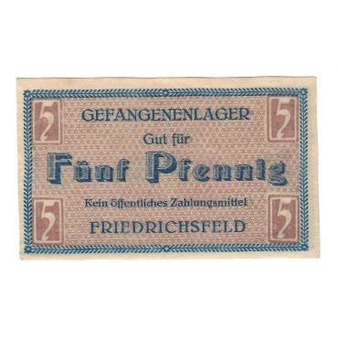 Banknote, Germany, Gefangenenlager Friedrichsfeld, 5 Pfennig, valeur faciale