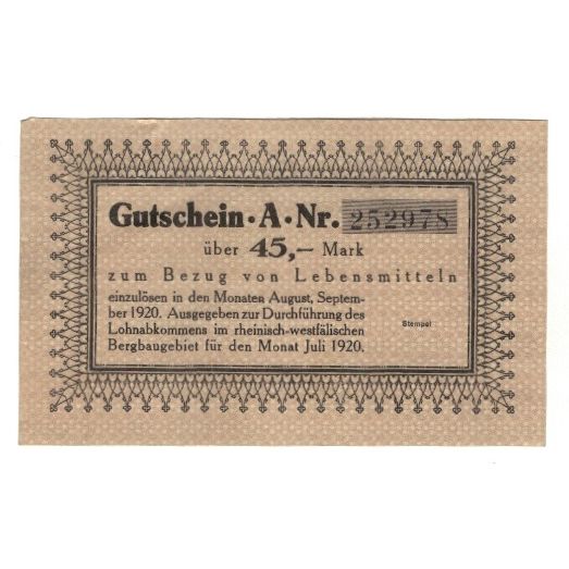 Nota, Alemanha, Lebensmittel, Mark, N.D, 1920, 45 Mark, AU(55-58)