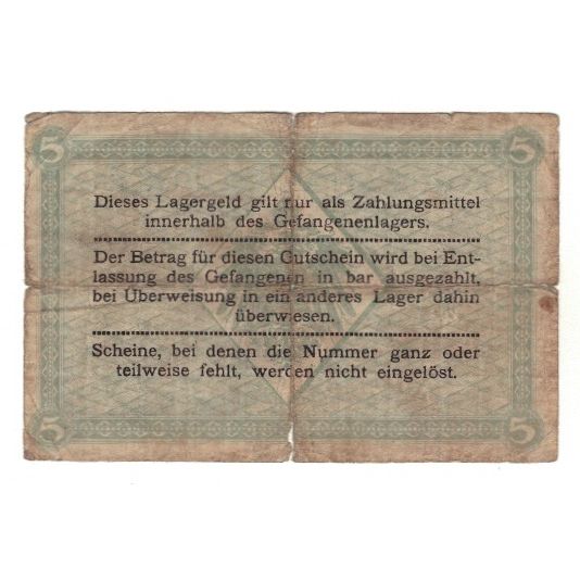 Banknote, Germany, Gefangenenlager Burgsteinfurt, 5 Mark, Texte, 1916