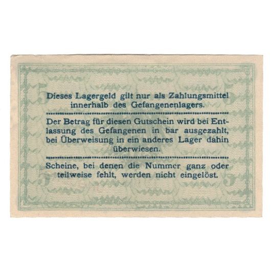 Banconote, Germania, Gefangenenlager Gütersloh, 5 Mark, Texte, 1916