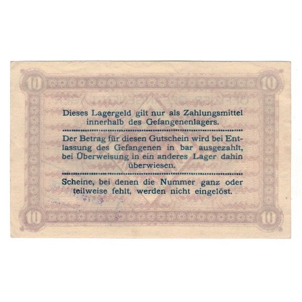 Banconote, Germania, Gefangenenlager Gütersloh, 10 Mark, Texte, 1916