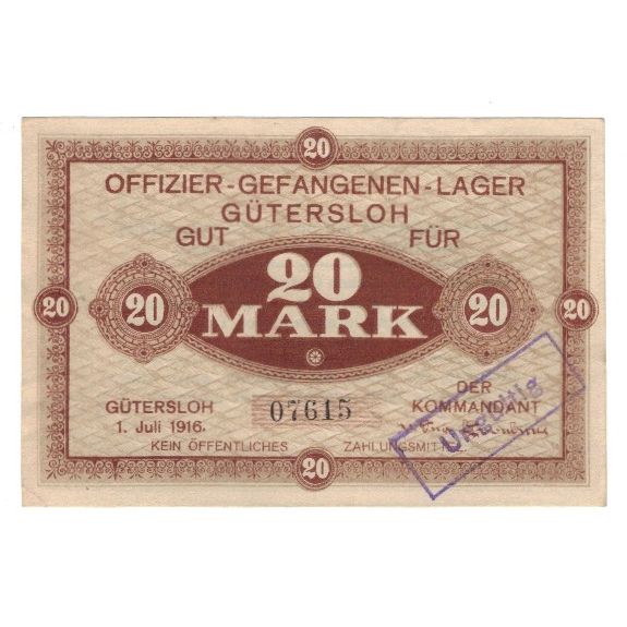 Banknote, Germany, Gefangenenlager Gütersloh, 20 Mark, Texte, 1916, 1916-07-01