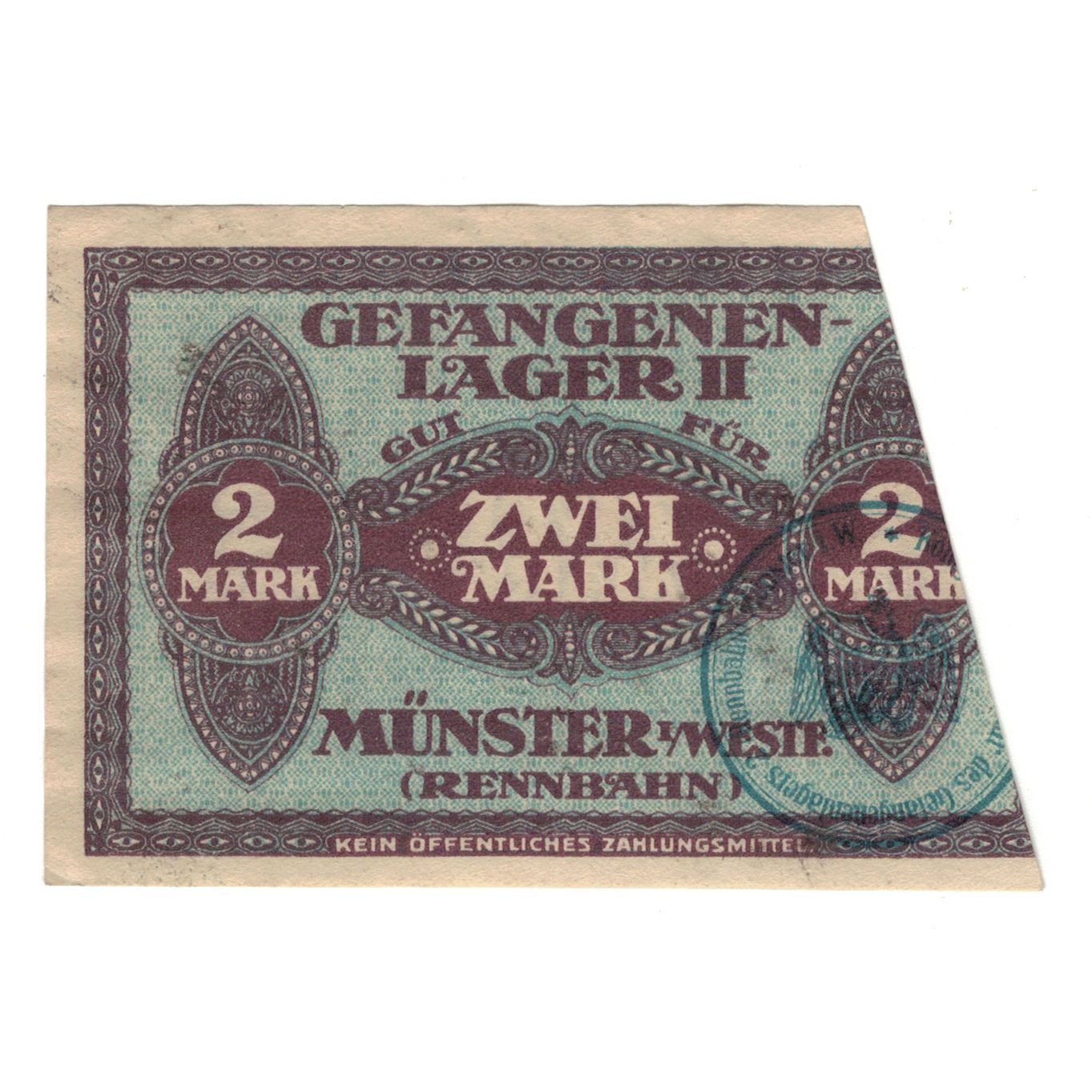 Billet, Allemagne, Gefangenenlager Münster i.W., 2 Mark, valeur faciale, TTB