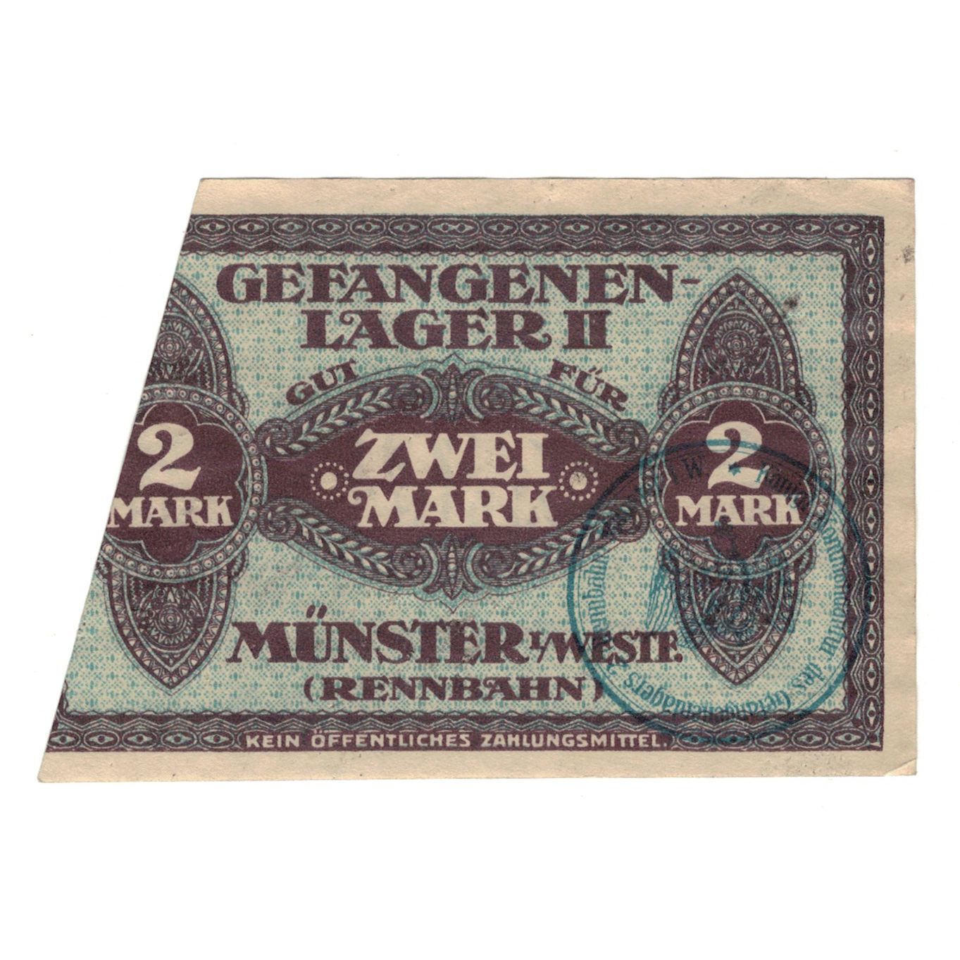 Billet, Allemagne, Gefangenenlager Münster i.W., 2 Mark, valeur faciale, TTB