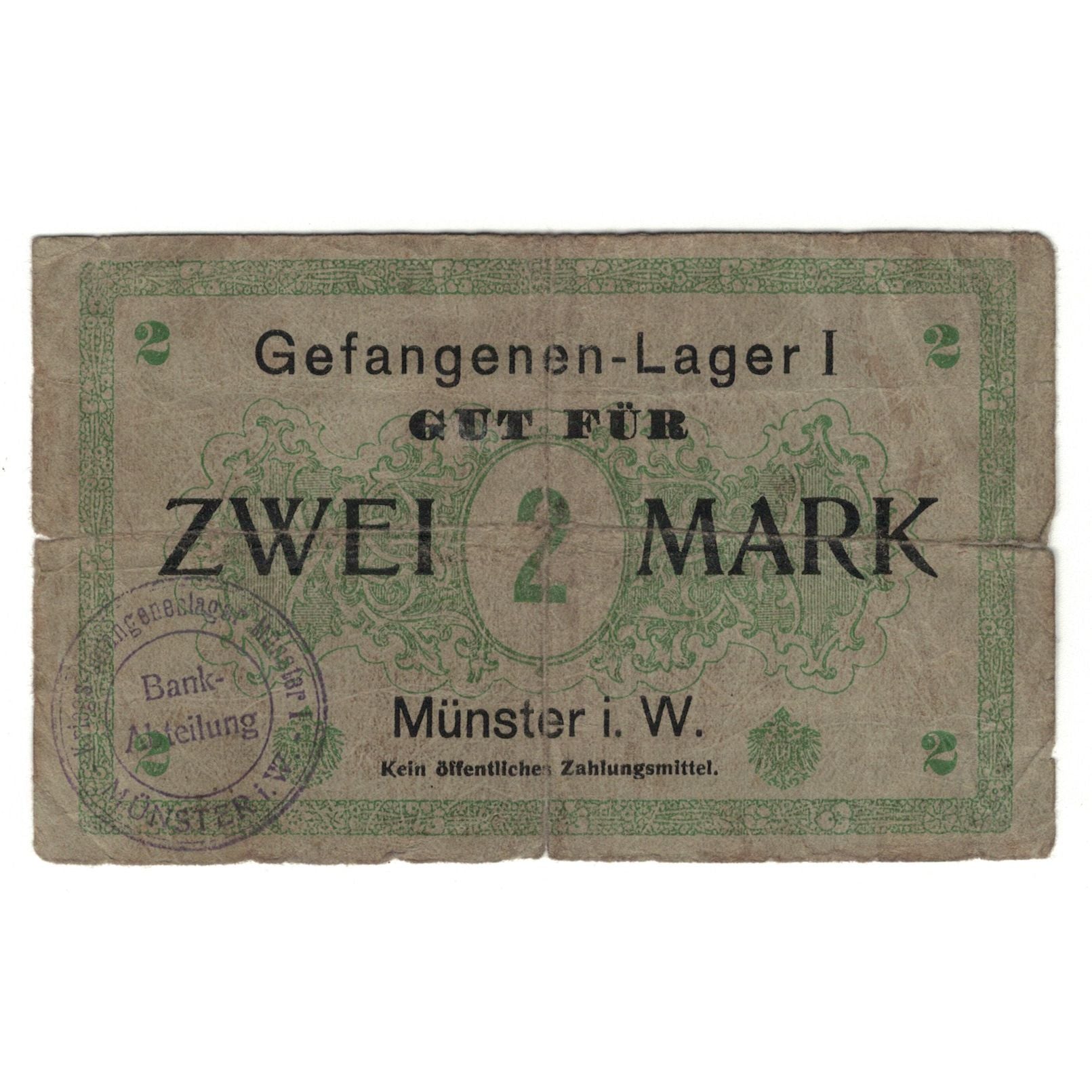 Geldschein, Deutschland, Gefangenenlager Münster i.W., 2 Mark, Texte, SGE+