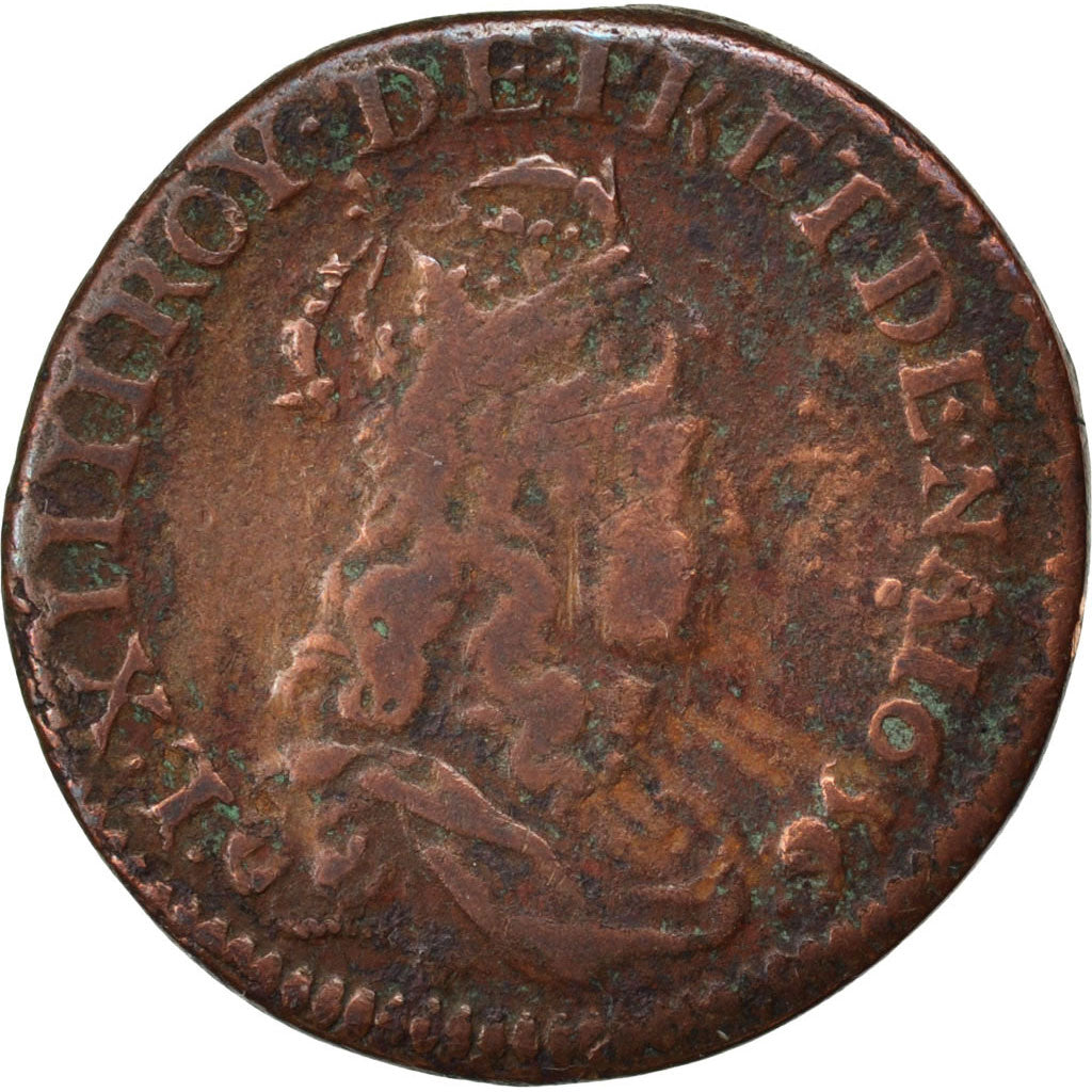 FRANCE, Liard de France au buste juvénile, deuxième type, Liard, 1656, Saint L, 
