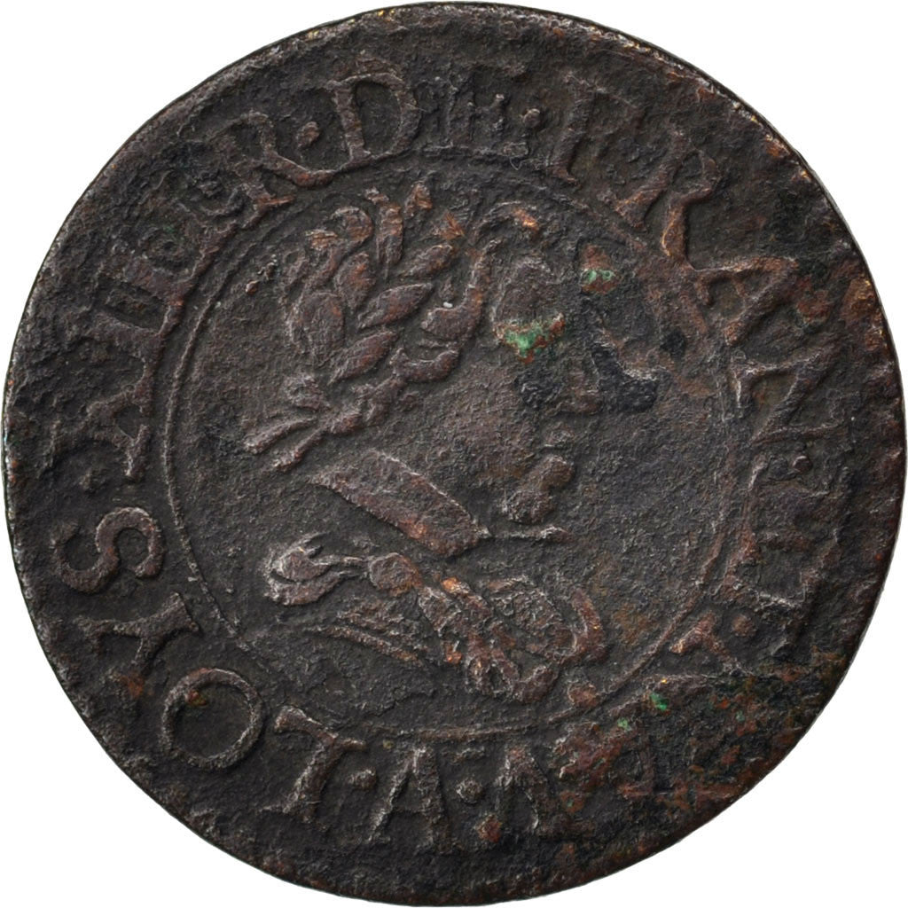 Münze, Frankreich, Louis XIII, Denier tournois, buste juvénile au col rabattu