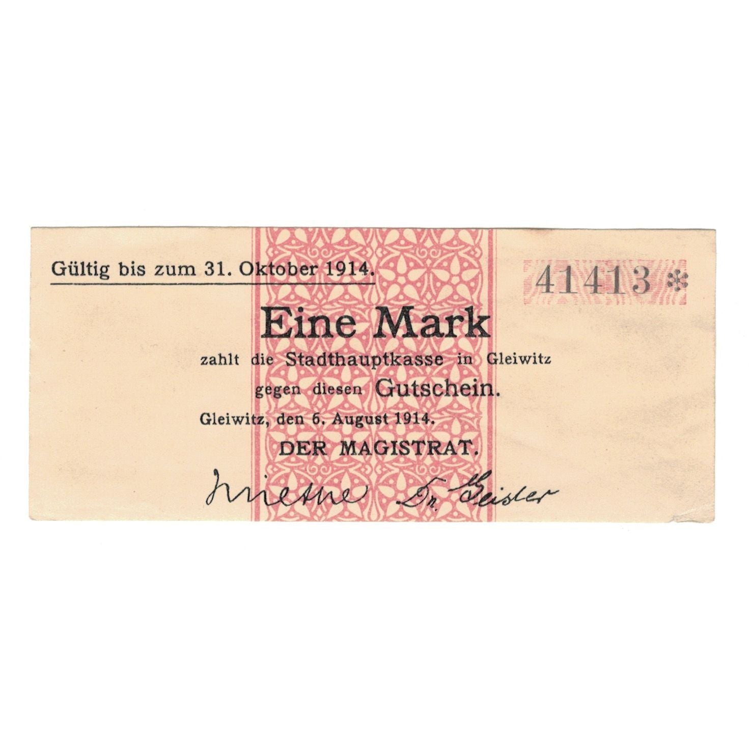 Banknote, Germany, Gleiwitz Stadt, 1 Mark, N.D, 1914, 1914-10-31, AU(55-58)