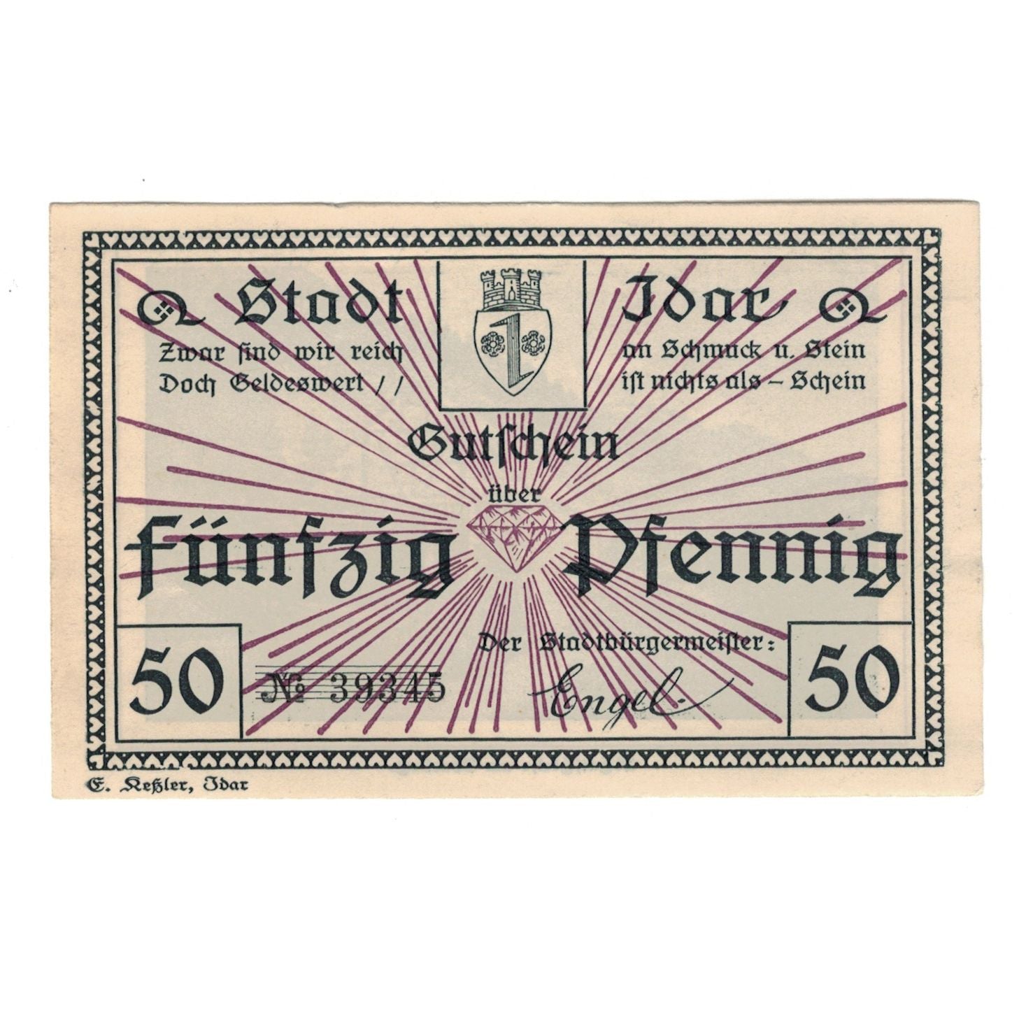 Banknote, Germany, Idar Stadt, 50 Pfennig, Photographie, AU(55-58)