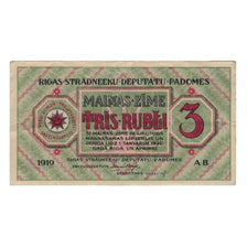 Billete, Letonia, Riga's Workers Deputies' Soviet, 3 Rubles, Texte, 1919, MBC