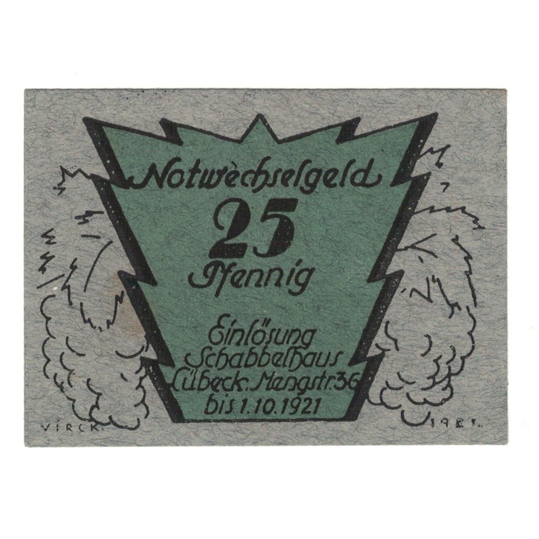 Banknote, Germany, Lübeck Schabbelhaus Stadt, 25 Pfennig, personnage, 1921