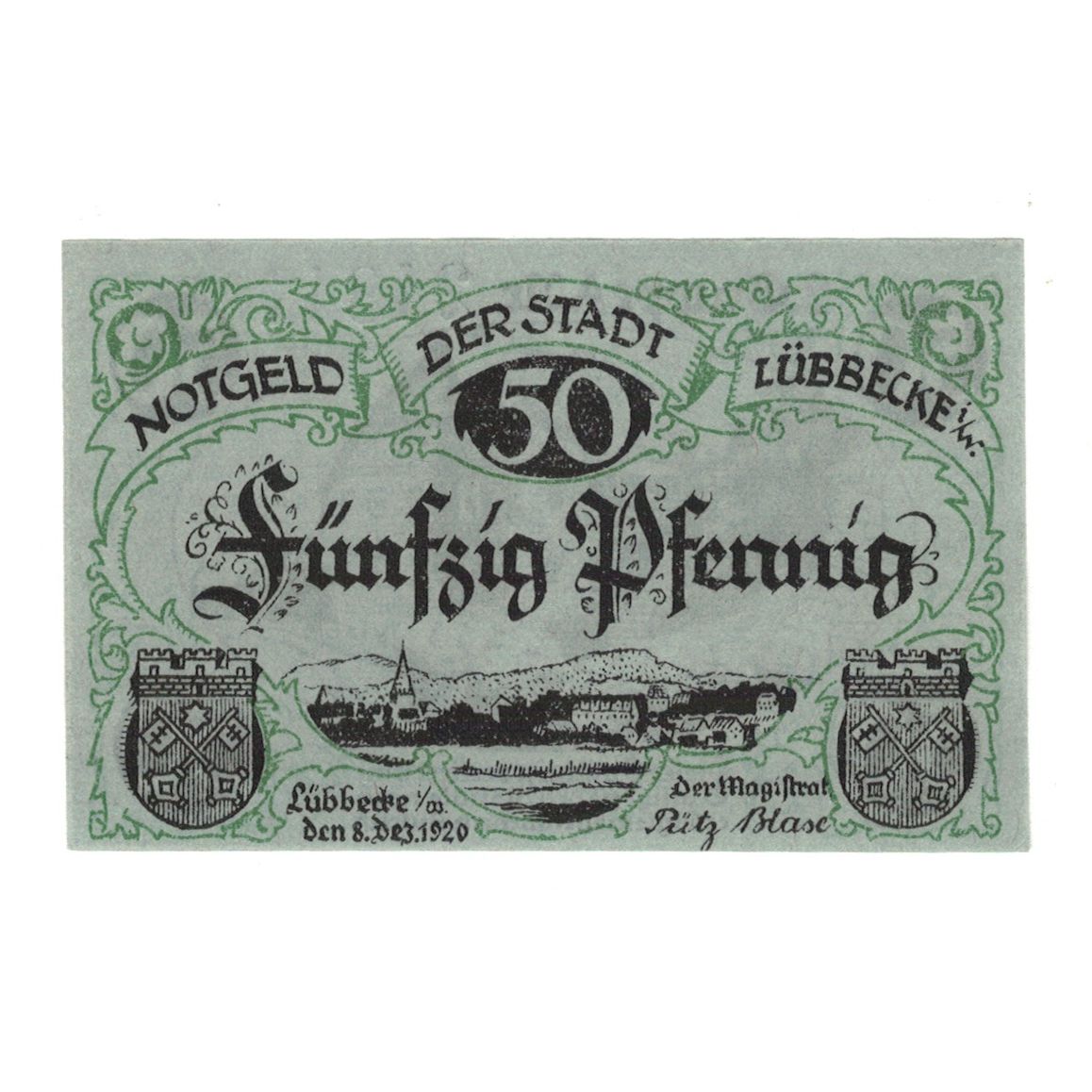 Banknote, Germany, Lubbecke Stadt, 50 Pfennig, Batiment, 1920, 1920-12-08