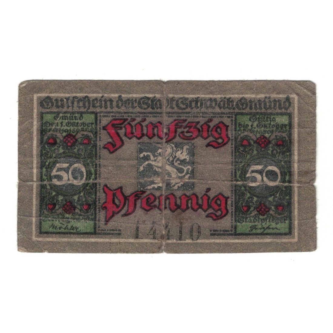 Banknote, Germany, Schwäbisch-Gmünd Stadt, 50 Pfennig, Batiment, 1921