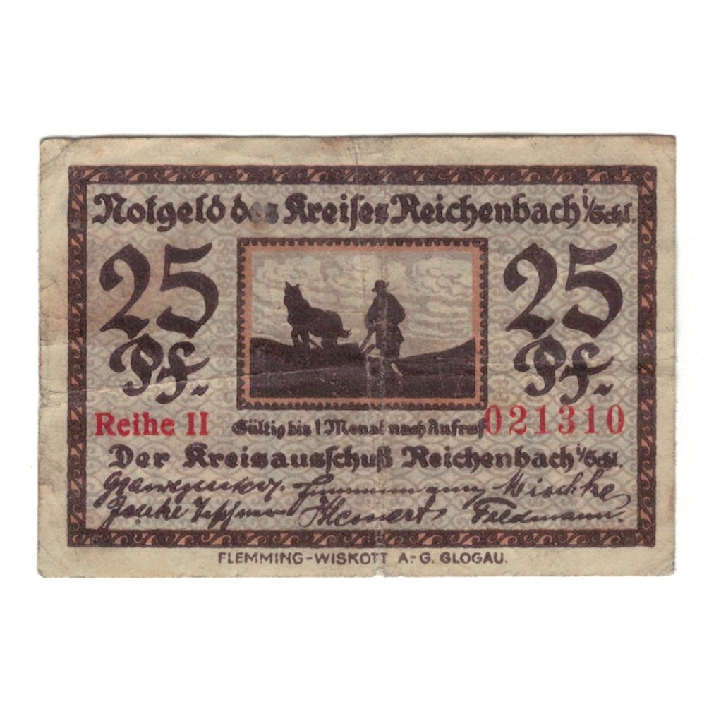 Banknote, Germany, Reichenbach i. Schl Kreis, 25 Pfennig, métier à tisser
