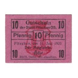 Banknote, Germany, Pitschen OS. Stadt, 10 Pfennig, N.D, 1920, 1920-06-11