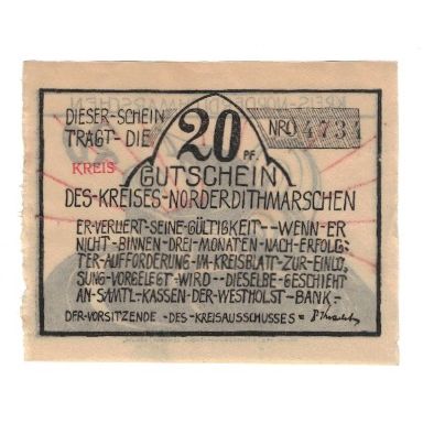 Banconote, Germania, Norder-Dithmarschen Kreis (Sitz in Heide), 20 Pfennig