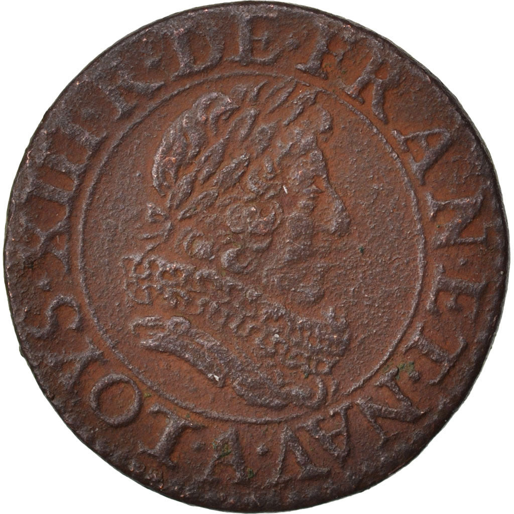 FRANCE, Double tournois, buste juvénile au col fraisé , Double Tournois, 1628, P
