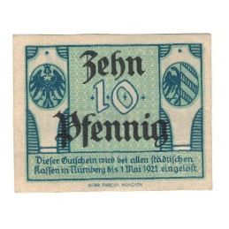 Geldschein, Deutschland, Nürnberg Stadt Allein, 10 Pfennig, valeur faciale