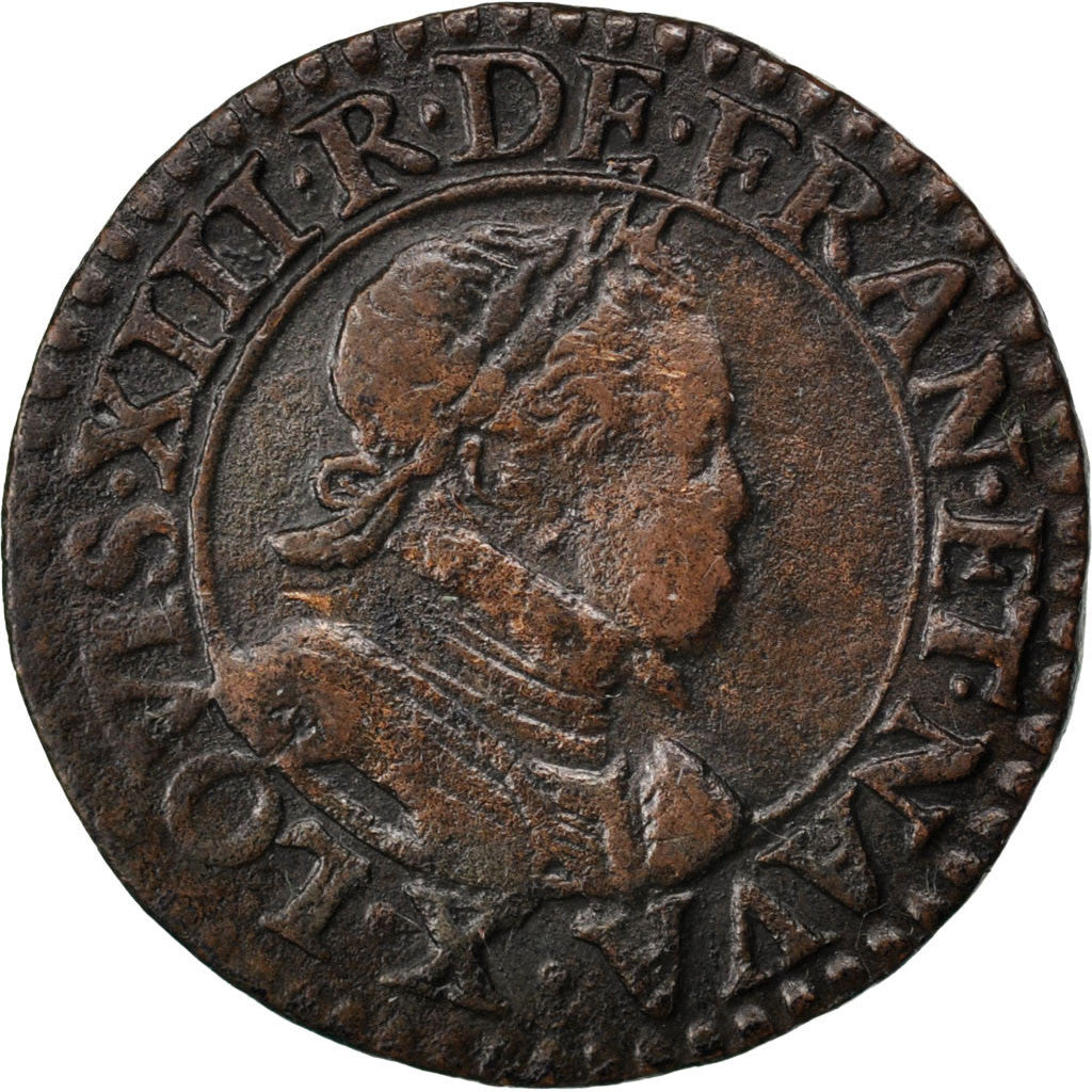 FRANCE, Double tournois, buste laurée et cuirassé, Double Tournois, 1614, Amiens
