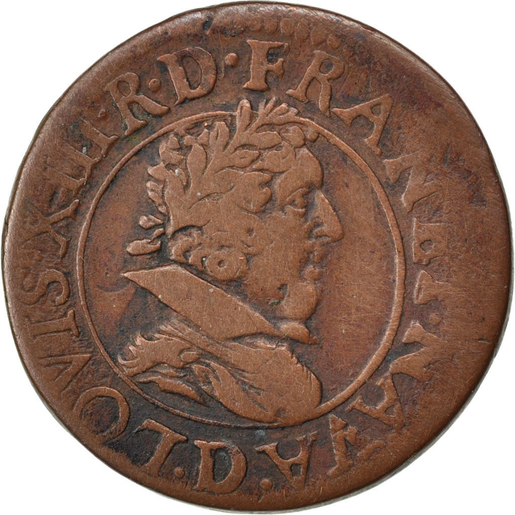 Coin, France, Louis XIII, Double tournois, buste juvénile au col fraisé