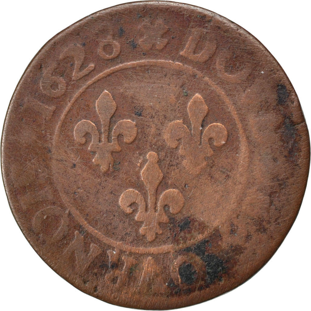 Coin, France, Louis XIII, Double tournois, buste juvénile au col fraisé