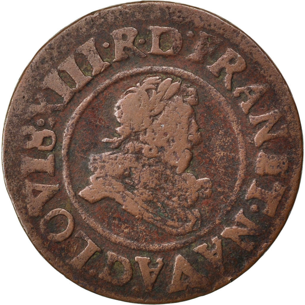 Munten, Frankrijk, Louis XIII, Double tournois, buste juvénile au col fraisé
