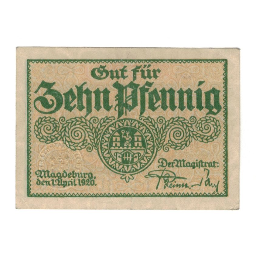 Banknote, Germany, Magdeburg Stadt, 10 Pfennig, Texte, 1920, 1920-04-01